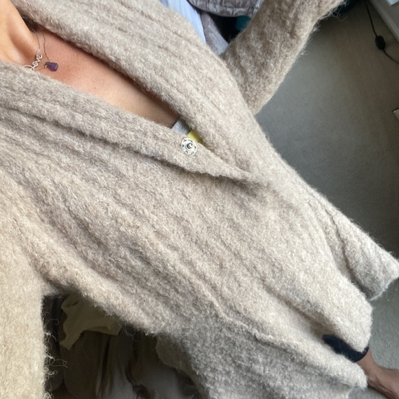 Classic Alpaca Clothing Tan-Beige Open Front Draped Cardigan Wool Lagenlook M - Picture 5 of 17